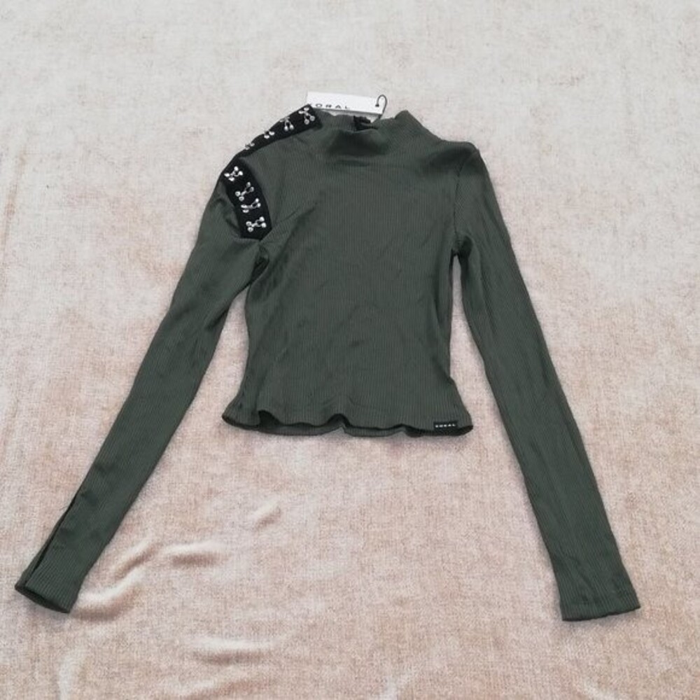 Koral Hunter Green Ribbed Long Sleeve Shirt Size Small